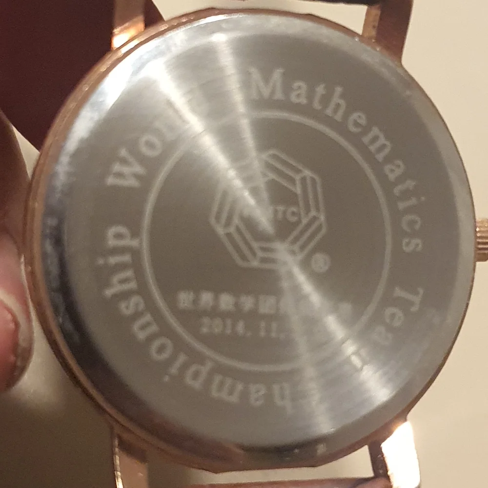 10/$20 Vtg World Mathematics Team Championship Goldtone Leather Men's Watch